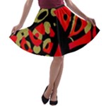 Red artistic design A-line Skater Skirt