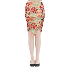 Modern Hipster Triangle Pattern Red Blue Beige Midi Wrap Pencil Skirt from ArtsNow.com