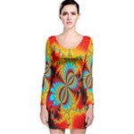 Crazy Mandelbrot Fractal Red Yellow Turquoise Long Sleeve Velvet Bodycon Dress