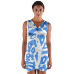 Blue summer design Wrap Front Bodycon Dress
