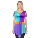 Right Angle Squares Stripes Cross Colored Short Sleeve Tunic 