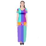 Right Angle Squares Stripes Cross Colored Short Sleeve Maxi Dress