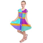 Right Angle Squares Stripes Cross Colored Kids  Short Sleeve Dress