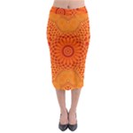 Lotus Fractal Flower Orange Yellow Midi Pencil Skirt