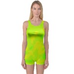 Simple yellow and green One Piece Boyleg Swimsuit