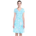 Blue Xmas pattern Short Sleeve Front Wrap Dress