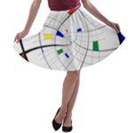 Swirl Grid With Colors Red Blue Green Yellow Spiral A-line Skater Skirt