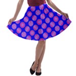 Bright Mod Pink Circles On Blue A-line Skater Skirt