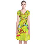 Happy day - yellow Short Sleeve Front Wrap Dress