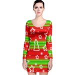 Christmas pattern Long Sleeve Velvet Bodycon Dress