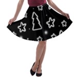 Black and white Xmas A-line Skater Skirt