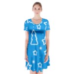 Blue decorative Xmas design Short Sleeve V-neck Flare Dress