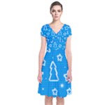 Blue decorative Xmas design Short Sleeve Front Wrap Dress