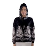 Nativity Scene Birth Of Jesus With Virgin Mary And Angels Black And White Litograph Hooded Wind Breaker (Women)