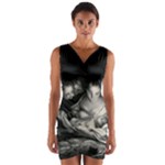 Nativity Scene Birth Of Jesus With Virgin Mary And Angels Black And White Litograph Wrap Front Bodycon Dress