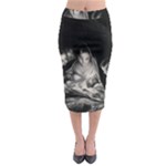 Nativity Scene Birth Of Jesus With Virgin Mary And Angels Black And White Litograph Midi Pencil Skirt