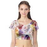 Watercolor Spring Flowers Background Short Sleeve Crop Top (Tight Fit)