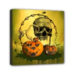 Halloween, Funny Pumpkins And Skull With Spider Mini Canvas 6  x 6 