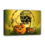 Halloween, Funny Pumpkins And Skull With Spider Deluxe Canvas 18  x 12  