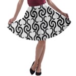 White and black elegant pattern A-line Skater Skirt