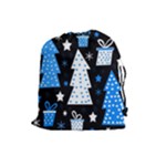 Blue playful Xmas Drawstring Pouches (Large) 