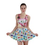 Blue Colorful Cats Silhouettes Pattern Mini Skirt