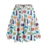 Blue Colorful Cats Silhouettes Pattern High Waist Skirt