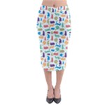 Blue Colorful Cats Silhouettes Pattern Midi Pencil Skirt