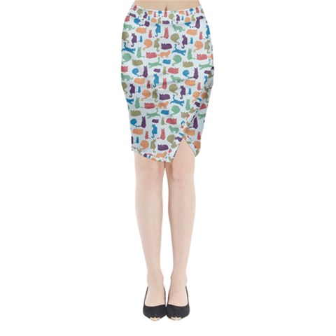 Blue Colorful Cats Silhouettes Pattern Midi Wrap Pencil Skirt from ArtsNow.com