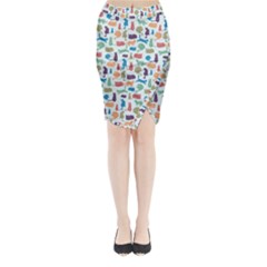 Blue Colorful Cats Silhouettes Pattern Midi Wrap Pencil Skirt from ArtsNow.com