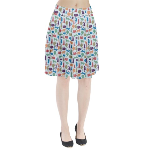 Blue Colorful Cats Silhouettes Pattern Pleated Skirt from ArtsNow.com