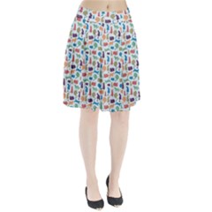 Blue Colorful Cats Silhouettes Pattern Pleated Skirt from ArtsNow.com