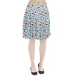 Blue Colorful Cats Silhouettes Pattern Pleated Skirt