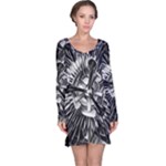 Black And White Passion Flower Passiflora  Long Sleeve Nightdress