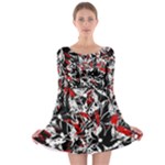 Red abstract flowers Long Sleeve Skater Dress