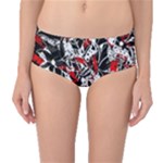 Red abstract flowers Mid-Waist Bikini Bottoms