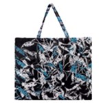 Blue abstract flowers Zipper Large Tote Bag