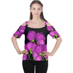 Purple tulips Women s Cutout Shoulder Tee