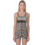 Multicolor Abstract One Piece Boyleg Swimsuit