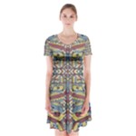 Multicolor Abstract Short Sleeve V-neck Flare Dress