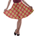 Mod Yellow Circles On Orange A-line Skater Skirt