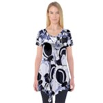 Blue abstract floral design Short Sleeve Tunic 