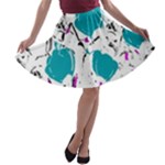 Cyan roses A-line Skater Skirt