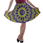 Yellow Blue Gold Mandala A-line Skater Skirt