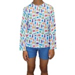 Blue Colorful Cats Silhouettes Pattern Kids  Long Sleeve Swimwear