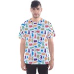 Blue Colorful Cats Silhouettes Pattern Men s Sport Mesh Tee