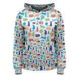 Blue Colorful Cats Silhouettes Pattern Women s Pullover Hoodie