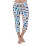 Blue Colorful Cats Silhouettes Pattern Capri Winter Leggings 