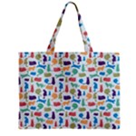 Blue Colorful Cats Silhouettes Pattern Zipper Mini Tote Bag