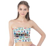 Blue Colorful Cats Silhouettes Pattern Tube Top